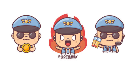cute airplane pilot baby cartoon mascot