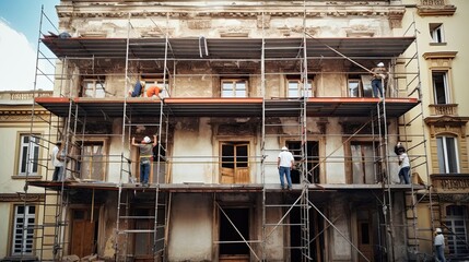 Renovation work, reviving an old building to its former splendor, intertwining modern craftsmanship with historical significance to ensure its legacy endures. Generated by AI.