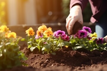 Planting flowers work. Generate Ai