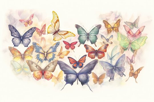 Delicate Butterfly Drawing: Wings Painted with a Rainbow of Pastel Shades Fluttering in a Secret Garden, Spreading Joy with Each Gentle Flap, generative AI