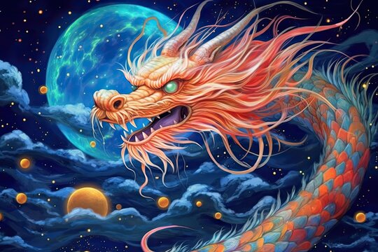 Enchanting Chinese Dragon Festival: Lanterns and Fireworks Illuminating the Night Sky, generative AI