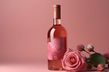 Rose wine bottle mockup. Generate Ai