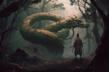 Samurai serpent snake. Generate Ai - obrazy, fototapety, plakaty