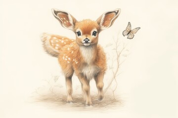 Fototapeta premium Playful Baby Animals Frolicking: Cute Drawings Inspired by a Joyful Wonderland, generative AI