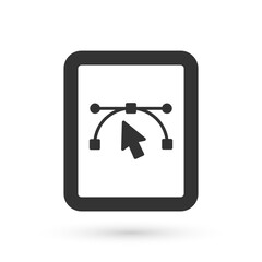 Grey Computer display with vector design program icon isolated on isolated on white background. Photo editor software with user interface. Vector