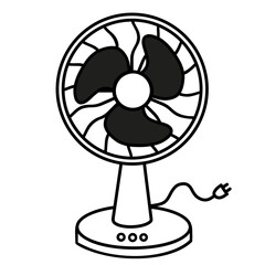 electric fan / cartoon illustration, black and white, hand draw, sketch style, isolated without background.