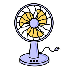 electric fan / cartoon illustration, purple color, hand draw, sketch style, isolated without background.