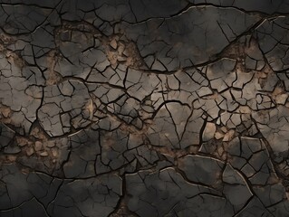 Ground cracks top view earthquake cracking holes ruined land surface crushed texture generative ai - obrazy, fototapety, plakaty