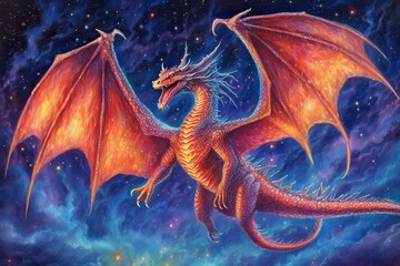 Majestic Dragon: Soaring through the Skies with Dazzling Night Flames, generative AI