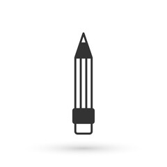 Grey Pencil with eraser icon isolated on white background. Drawing and educational tools. School office symbol. Vector