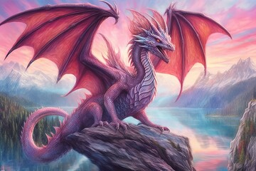 Dragon Drawings: A Majestic Journey through a Mythical Landscape Filled with Fire-breathing Guardians and Ancient Treasures, generative AI