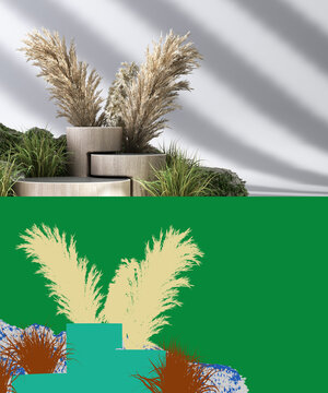 Welcome screen Wooden podium display Nature pedestal Cosmetic beauty product promotion 3d render on white with coloder alpha