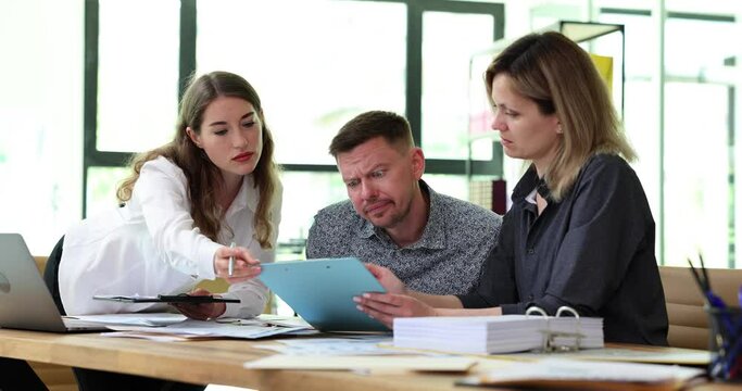 Group of business people during meeting man feels sleepy and tired. Overwork burnout and drowsiness in the workplace