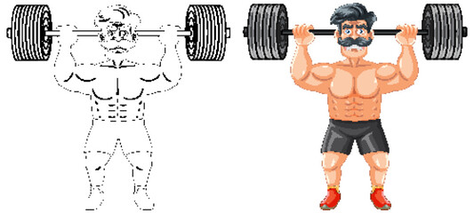 Muscular Man with Mustache Weight Lifting