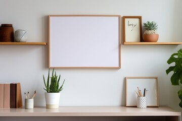 Photo frame on wall with living room setting.