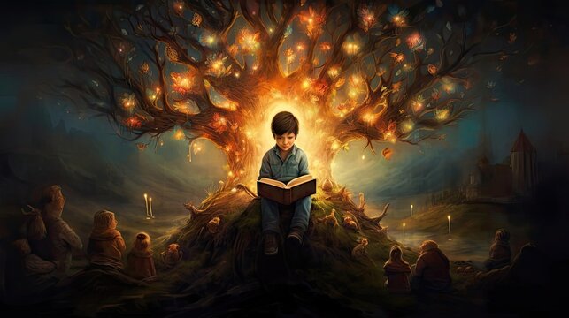 Teacher reads a story aloud, infusing each word with passion and expression, igniting a spark of curiosity and nurturing a deep affection for the written word. Generated by AI.