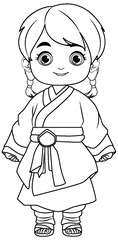 Outline of Asian Cartoon Character for Colouring