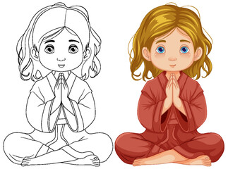 Girl Sitting and Praying in Meditation