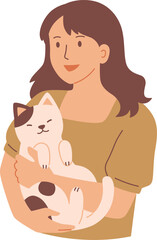 cute girl happily hugs her dog. flat vector illustration. free Vector