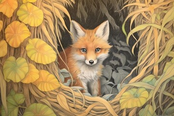 Secret Garden Discovery: Curious Fox Explores Nature's Mysteries, generative AI