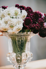 wedding bouquet of roses in a glass vase