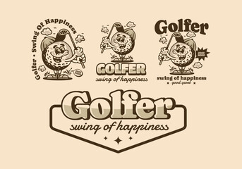 Golfer swing of happiness, mascot character illustration of golf ball holding a golf stick