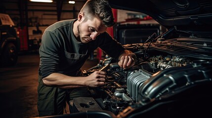 Technician meticulously examines and replaces the car's CV joints, maintaining proper alignment and functionality to prevent axle damage and ensure smooth. Generated by AI.