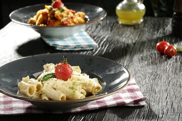 pasta plate standing on the table