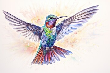 Obraz premium Delicate Hummingbird Drawing: Graceful Flutter of an Iridescent Feathers, generative AI