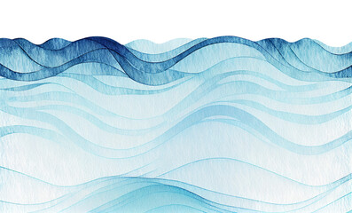 Winter snow wavy abstract transparent background for copy space text. Blue frozen flowing motion. Watercolor effect blizzard backdrop. Snowy holiday cartoon illustration, mobile. Hand painted details.