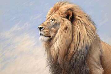 Regal Lion King: Majestic Golden Mane, Power and Nobility in Kingdom Survey, generative AI