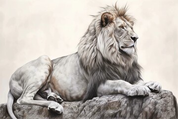 Sunlit Rock: A Majestic Lion Resting Proudly, with Graceful Mane and Dignity, generative AI