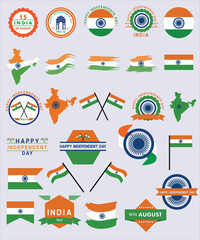 festive illustration of independence day in India celebration on August 15. vector design elements of the national day. holiday graphic icons. National day