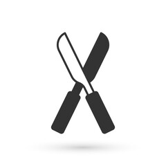 Grey Gardening handmade scissors for trimming icon isolated on white background. Pruning shears with wooden handles. Vector