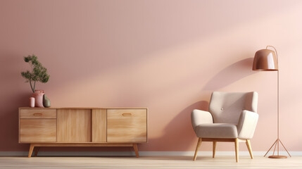 a wood cabinet in a comforting living room interior design ai generated