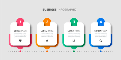 Vector Infographic Label Design Template with Rectangle Icons and 4 Numbers for Presentation