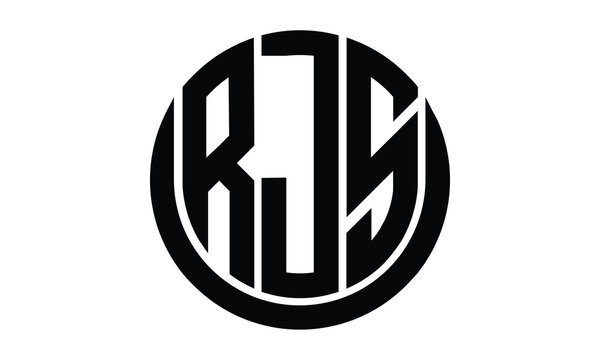 RJS shield in circle logo design vector template. lettermrk, wordmark, monogram symbol on white background.	