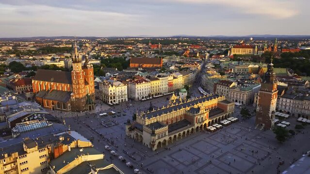 Royal town in Poland- Krak&oacute;w. Summer, aerial drone footage. Krakow is medieval city in heart of Europe.