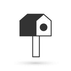 Grey Bird house icon isolated on white background. Nesting box birdhouse, homemade building for birds. Vector