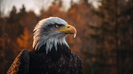 Fototapeta premium Exploring the Skies: A Generative AI Perspective on Canada's Majestic Bald Eagle during the Golden Hour