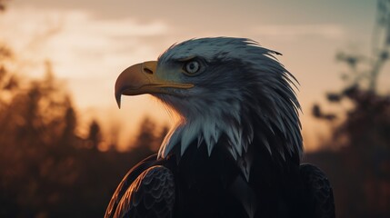 Fototapeta premium Exploring the Skies: A Generative AI Perspective on Canada's Majestic Bald Eagle during the Golden Hour