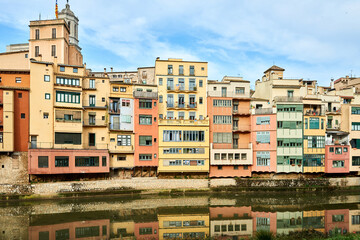 View of old town Girona, Catalonia, Spain, Europe. Summer travel.