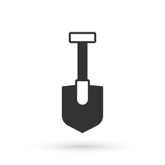 Grey Shovel icon isolated on white background. Gardening tool. Tool for horticulture, agriculture, farming. Vector