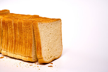 Slices of toast bread on a white background.