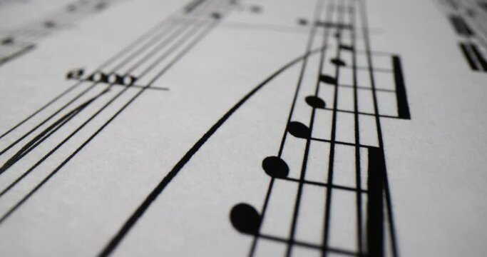 White paper with musical notes closeup. Learning to read music