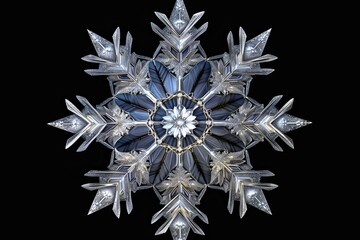 Intricate Snowflake Ballet: Each Crystal Unique and Delicate, Glistening in the Winter Wonderland (Snowflake Drawing), generative AI