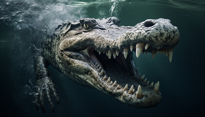 Fototapeta premium Saltwater Crocodile in deep sea
