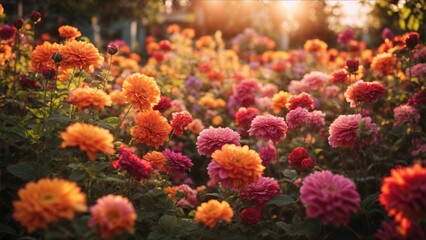 A living canvas: a garden bursts with a vibrant tapestry of colorful flowers, nature's masterpiece woven with hues and life.