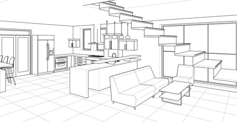  interior kitchen living room 3d illustration © Svjatoslav