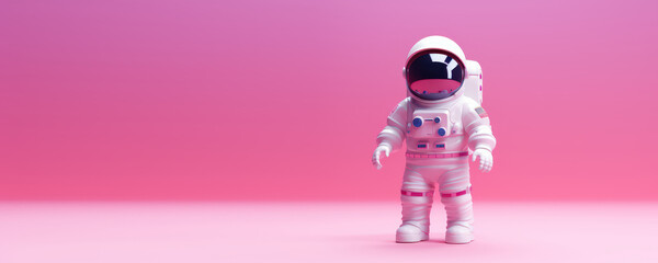 Astronaut on Pink Background, Exploring other Planets Concept. Generative Ai